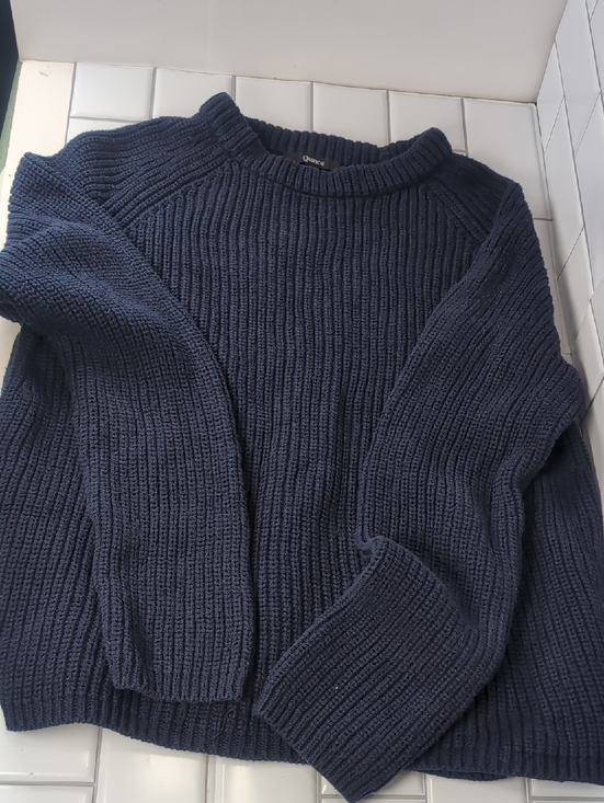 Quince Sweaters - Quince Woman's Navy Ribbed Pullover Sweater 100% Cotton